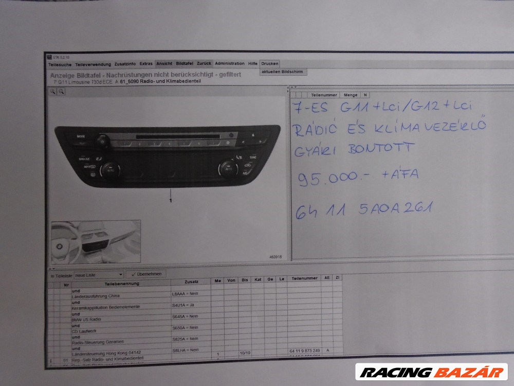 [GYÁRI BONTOTT] BMW - RÁDIÓ ÉS KLÍMAVEZÉRLŐ - 7-ES / G11+LCI ; G12+LCI  4. kép